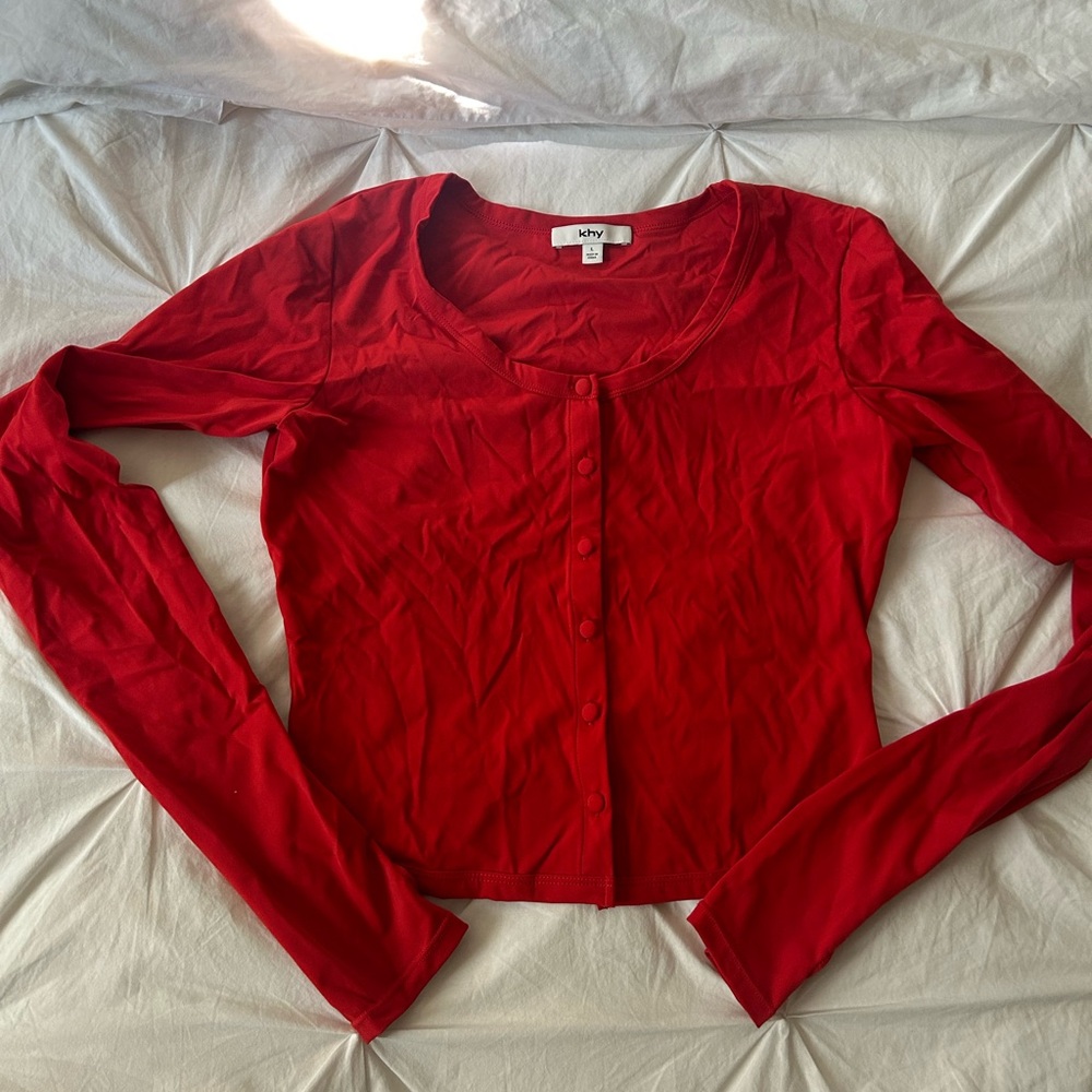 Khy red long sleeve button down top